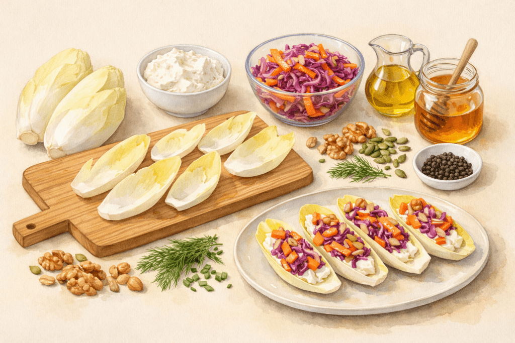 Chicorée-Schiffchen mit Curtido